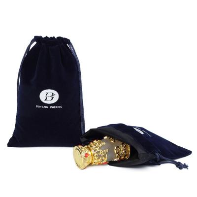 China Recyclable Custom Logo Small Black Velvet Jewelry Packaging Pouch Drawstring Dust Velvet Bag For Jewelry for sale