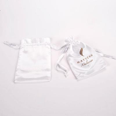 China Recyclable Logo Small Hair Clothing Satin Drawstring Bag Luxury Custom Wigs Dust Pouch for sale