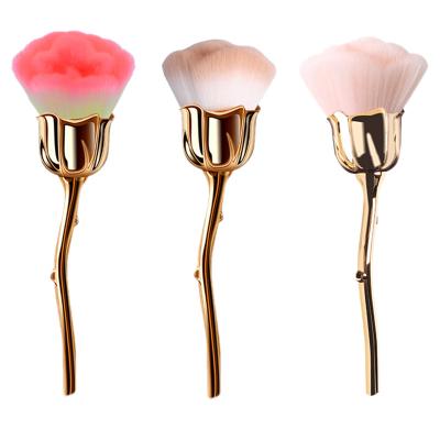 China Angular Blush Hot Selling Simple Amazon Rose Gold Flower Shape Makeup Brushes Nail Dust Powder Brushes for sale