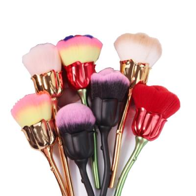 China Angular Blush Rose Flower Shape Makeup Brush Custom Logo Women Powder Foundation Luxury Brush for sale