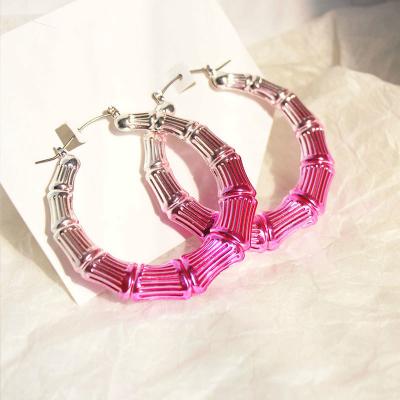 China Fashionable new design Europe and America exaggerated gradient pink large circle bamboo earrings for sale