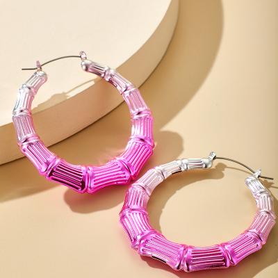 China New Trendy Big Circle Punk Earrings Bulk Pendiente Neon Color Big Bamboo Earrings For Women for sale