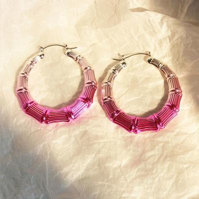 China Latest New Trendy Earrings Design 18K Gold Plated Jhumka Big Circle Bamboo Earring Around Circle Hoop Earrings for sale