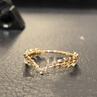 China Factory Wholesale Romantic Olive Branch Lucky Ring With Zircon Feather Shaped Ring For Girls Women Lady for sale