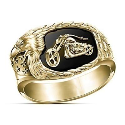 China Unisex Ring Eagle Motorcycle Eagle Locomotive Head Metal Punk Free Ride Black Drip Ring for sale