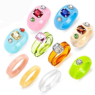 China Korean Casual/Sporty Fashion Summer Fashion Cute Transparent Ring New Design Fruit Acrylic Colorful Resin Ring Set for sale