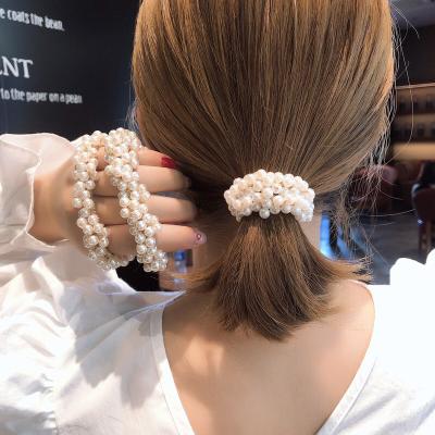 China Korea Girl Pearl Hair Ponytail Stand Holder Luxury Resin Elastic Flexible Bead Elastic Rubber Hair Scrunchies Band Tie Accessories for sale