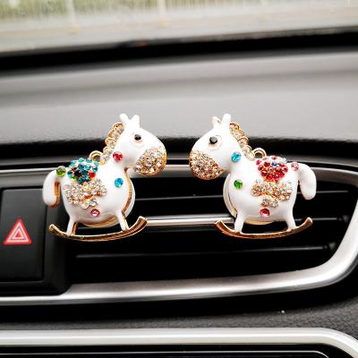 China New China-chic cute crystal faux stone small pony car essential oil diffuser duct clip car decoration for sale