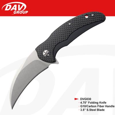 China Quick-change 4.75 Inch Black Coated Washed Carbon Fiber Handle Folding Blade Outdoor Knife for sale