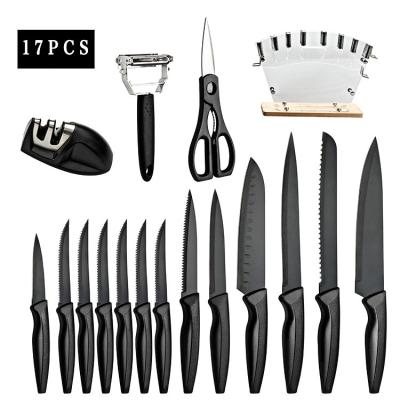 China Sustainable 17 Pcs Knife Set PP Handle Stainless Steel Blade With Gift Box Kitchen Knife Set for sale