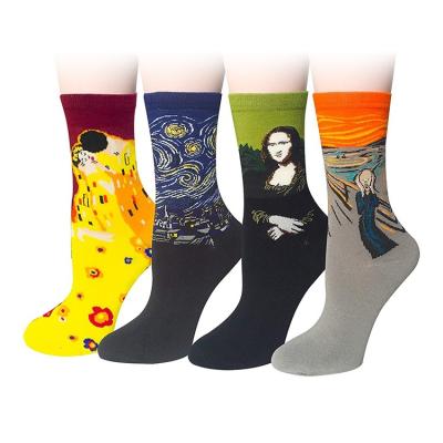 China Colorful Designer Fashion Women Cotton QUICK DRY Crew Socks Famous Art Artists Illustration Oil Painting Socks for sale