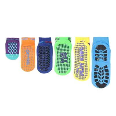 China Logo Playground Socks Sky Sock Anti Slip Antibacterial Cotton Indoor Trampoline Grip Knocks Jump Park Antibacterial Custom Antiskid Non Slip for sale