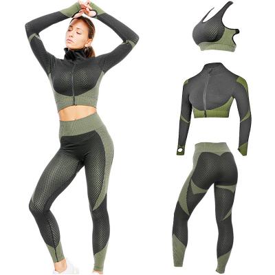 China 2021 QUICK DRY New 3 Piece Women Yoga Set Sports Bra Panty Fitness Sportswear Yoga Wear Suit for sale