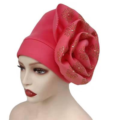 China Islamic Hijab Clothing Head Wrap In Stock Flower Turban Smart Indian Women's Muslim Hijab Diamond Hat Headwrap for sale