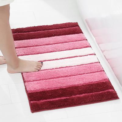 China Wholesale Area Anti-Slip Comfortable Carpet Turf Blanket Microfiber Stripe Anti-Slip Support Bath Mat for sale