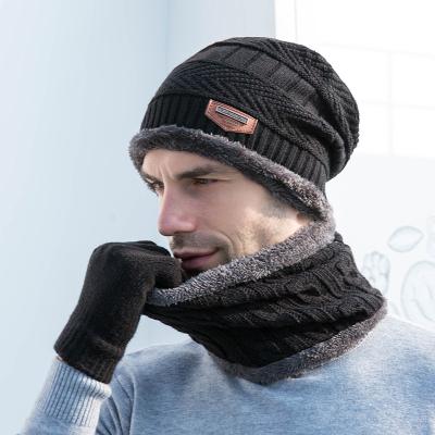 China 3PCS COMMON Hats Scarf Gloves Set Men Winter Hat Elastic Knitted Warm Beanies for sale