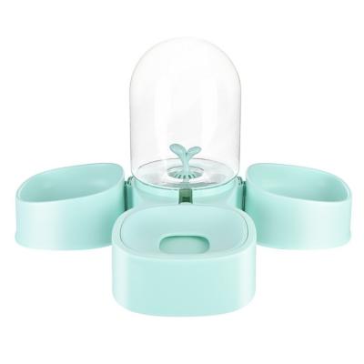 China Double bowl design pet sustainable feeder with pet water fountain ABS pet bowl suitable for families with many cats for sale