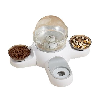 China LUSMOS Automatic Pet Rolls Uncharged Automatic Pet Water Fountain with Two Food Bowls Smart Pet Feeder for sale