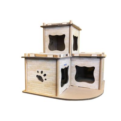 China Sustainable Cat Cardboard Cat Cage House Indoor Corner Cat Scratcher Lounge for sale