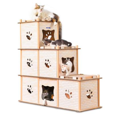 China Sustainable DIY Three Floor Cardboard Cat House Cat Scratcher Climbing Frame for sale