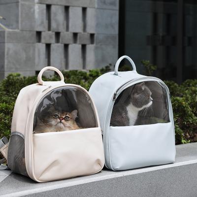 China Outdoor Portable Transparent PVC Window Pet Carrier Cat Dog Travel Pet Bag PU Quality Breathable Pet Backpack for sale