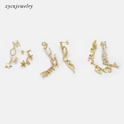 China NEW 2021 CLASSIC 2021 Magic White Letter Alphabet CZ Stud Earrings 18k Gold Plated DIY 26 Gold Plated Letter Earrings for sale