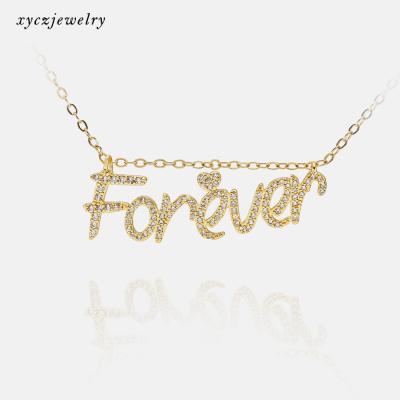 China FOREVER Romantic Trendy 18k Gold Plated CZ Pave Letter Necklaces DIY Charm Pendants for sale