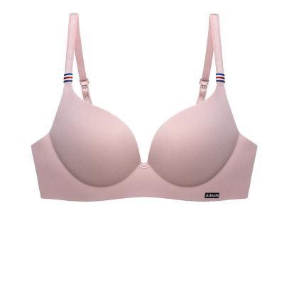 China Beautiful new design one-piece thick cup gathered without ring steel female underwear removable bra set for sale