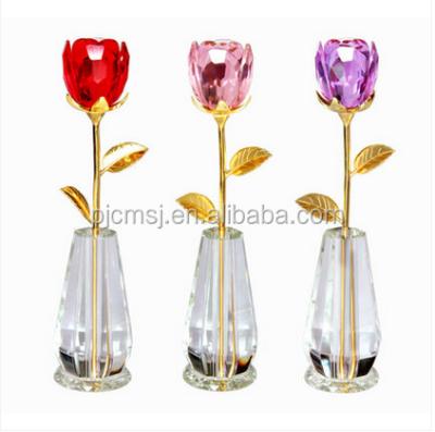 China Europe Colorful K9 Crystal Rose with Vase for Wedding Gifts or Centerpiece for sale