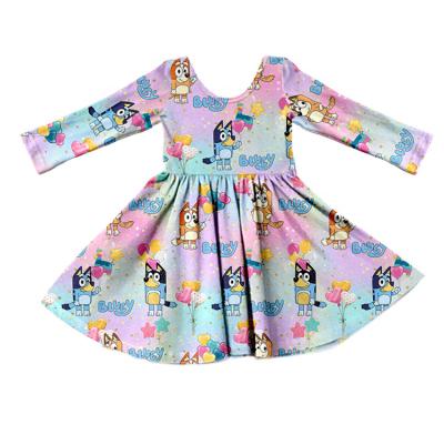 China 2022 Hot Valentines Day Long Sleeve Bluey Dog Cartoon Girls Casual Dresses Twirl To Border High Quality Kids Clothing Baby Clothes for sale