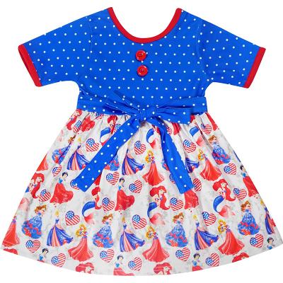 China Baby Toddler Girls DIS ney Washable Inspired Princess Patriotic 4th of July Independence Day Dress Blue Polka Dot for sale