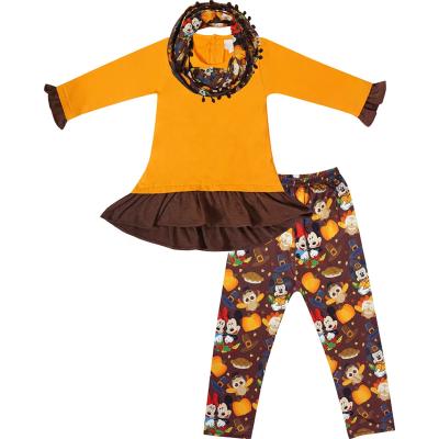 China Casual Babies Fall Winter Thanksgiving Minute-Industrial Country Mice Inspired Give Thanks Outfit Set with Scarf - Brown/Orange for sale