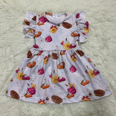 China Washable Pattern Factory Wholesale Casual Turkey Pumpkin Style Thanksgiving Dress Girl Dress Pearl Girl Custom Accepted for sale