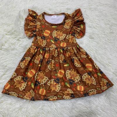 China Kids Girls Pearl Dress Thanksgiving Style Pumpkin Turkey Design Boutique Washable Casual Custom for sale