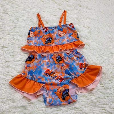 China Kids Girls Swimwear Cartoon Figure Baby Swimwear Two Piece Casual Orange Bikini Beach Outfit for sale