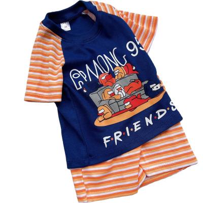 China Casual Gingham Cartoon Print Stripe Sets Cotton Gingham Loose And Comfortable Kids Boys And Girls Clothes Sets for sale