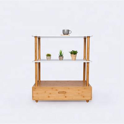 China 3 Layers Sustainable Shelf Bedside Bamboo Shelf Organizer Shelf Products With Drawer for sale