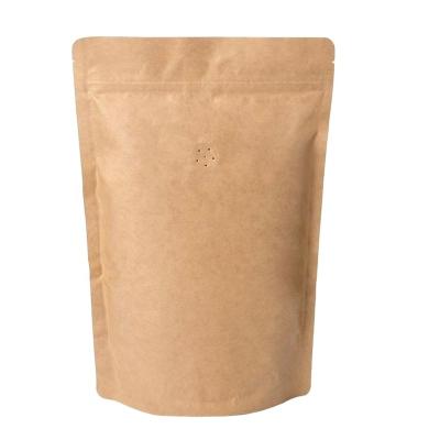 China Recyclable Lingjie Kraft Paper Stand Up Coffee Bag Pouch Round Bottom Zip Lock  Valve and Heat Seal-able. for sale