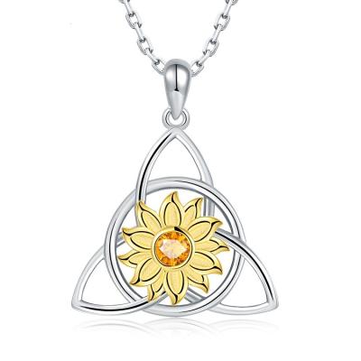 China BOHEMIA 925 Sterling Silver Gold Sun Flower Knot Celtic Necklace Sunflower Pendant Jewelry For Women for sale