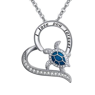 China BOHEMIA 925 Sterling Silver Blue Opal Turtle Pendant Necklace Jewelry Hawaiian Necklace for sale