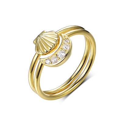 China BOHEMIA 925 Sterling Silver Gold Plated 18K Shell With Crescent Moon Stacking Rings for sale