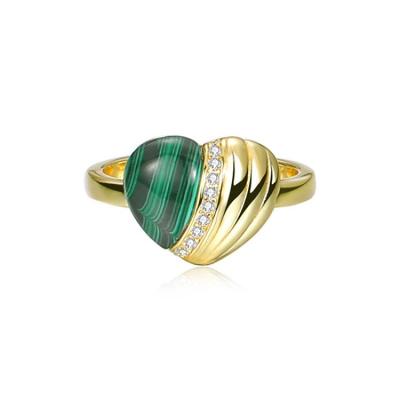 China BOHEMIA 14K Gold Plated Heart Gemstone Ring 925 Sterling Silver Heart Shaped Malachite Ring for sale