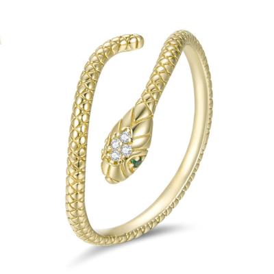 China FASHIONABLE 925 Sterling Silver Gold Plated Zircon Diamond Snake Ring Adjustable Open Wholesale for sale