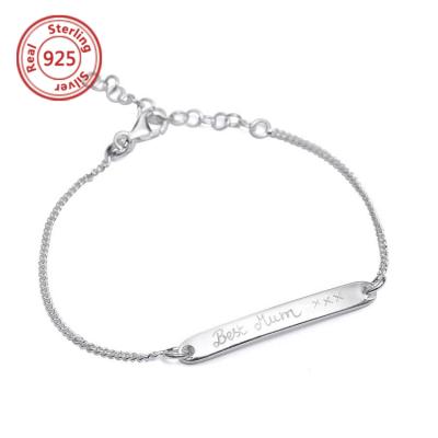 China Original Silver Custom Logo Bracelet Women Personalized Engraved Silver Bar Bracelet ID Bracelet for sale