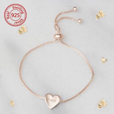 China Flora Personalized Heart Bracelet Slider Silver Bangle Design Adjustable Bracelet for sale