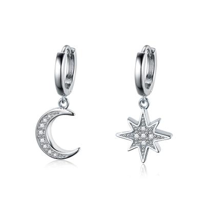 China BOHEMIA 925 Sterling Silver Start and Moon Drop Huggie Earrings for sale