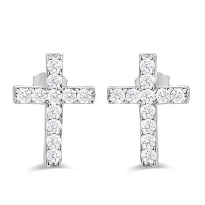 China TRENDY Simple Design 925 Sterling Silver Gold Plated To Pave Cross Zircon Stud Earring For Women for sale