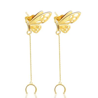 China FASHIONABLE 925 Sterling Silver Gold Plated Butterfly Dangle Stud Earrings for sale