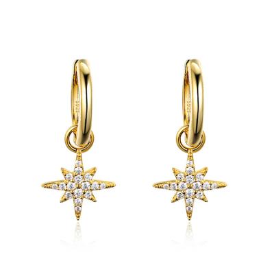 China BOHEMIA 925 Sterling Silver Real 18k Gold Plated Starburst Huggie Earrings for sale