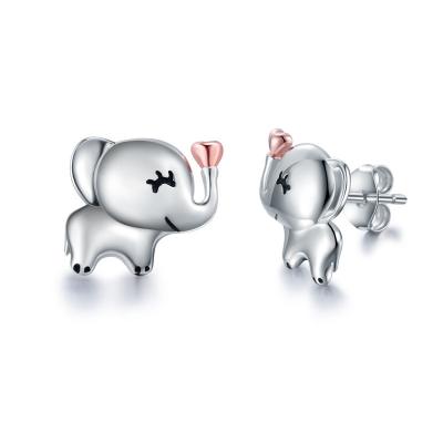 China 925 Sterling Silver CLASSIC Cute Animal Small Heart Elephant Stud Earrings For Girl for sale